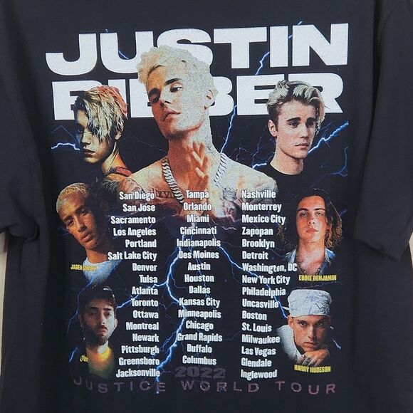 Justin Bieber 2022 Justice World Tour Short Sleeve Double Sided Tee Medium - Picture 4 of 5